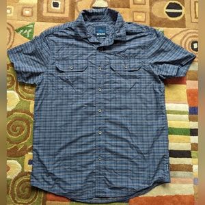 PRANA Mens Short Sleeve Blue Plaid Button Shirt SMALL